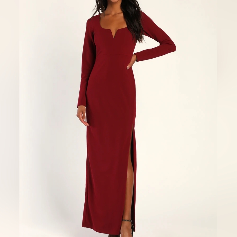 Lulus Burgundy Long Sleeve Backless Maxi Dress